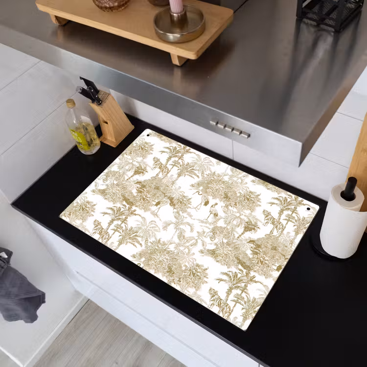 Tijger - Jungle - Vogel - Beige Inductie beschemer met haakjes klein 777 -sfeer1