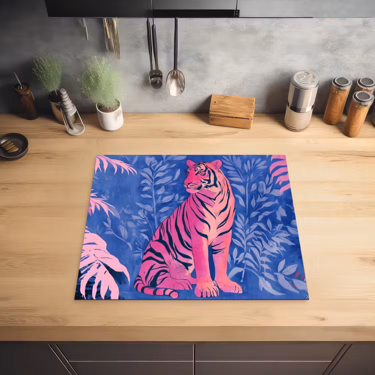 Tijger - Roze - Bladeren - Jungle Inductie beschermer vinyl 3mm middel -sfeer5