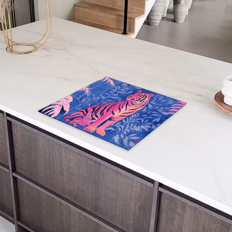 Tijger - Roze - Bladeren - Jungle Inductie beschermer vinyl 3mm middel -sfeer8