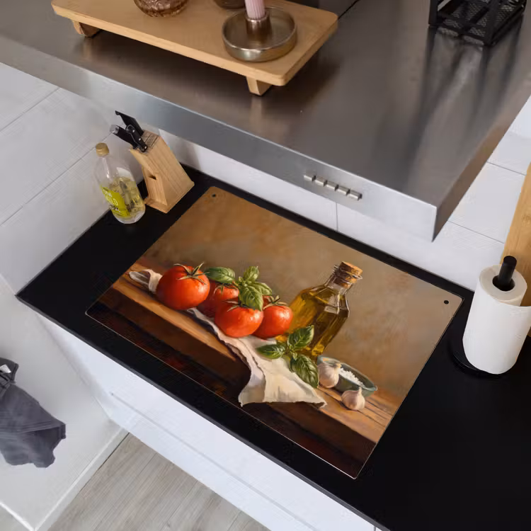 Tomaten - Olijfolie - Stilleven Inductie beschemer met haakjes klein -sfeer1
