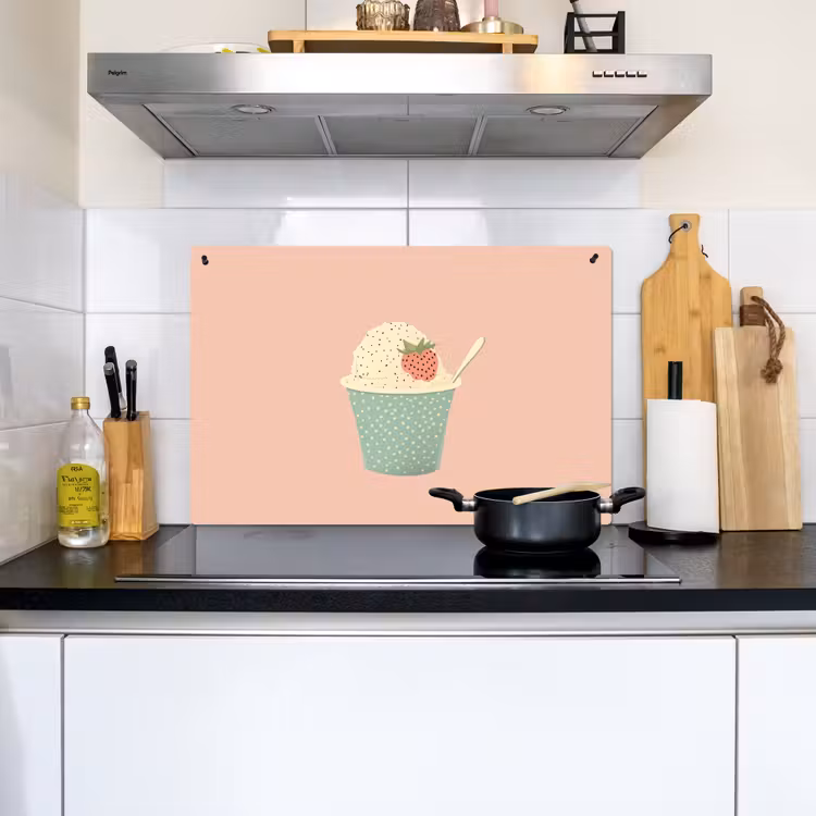 Bakje - Ijs - Aardbei - Roze Inductie beschemer met haakjes klein -sfeer2