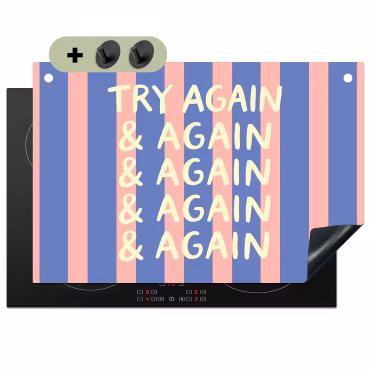 Try again - Strepen - Roze - Verticaal - Blauw Inductie beschemer met haakjes klein -3d