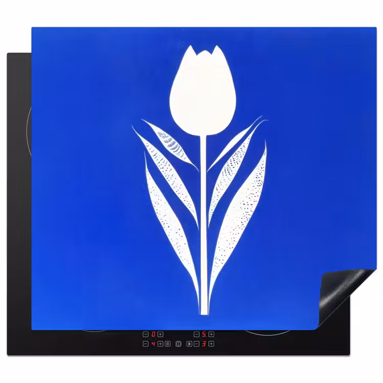Tulp - Minimalistisch - Bladeren - Wit Inductie beschermer vinyl 3mm middel -3d