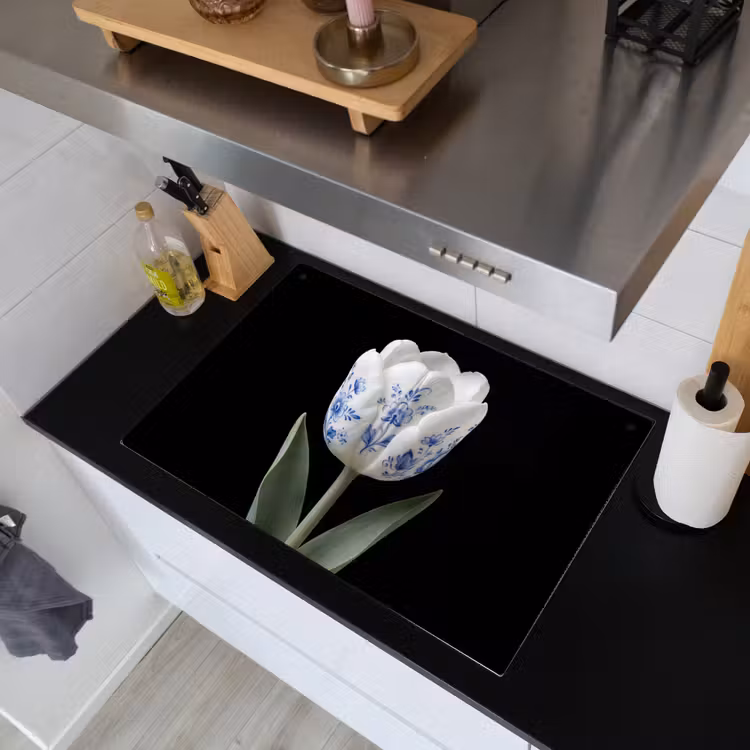 Tulp - Patroon - Blauw Inductie beschemer met haakjes klein -sfeer1