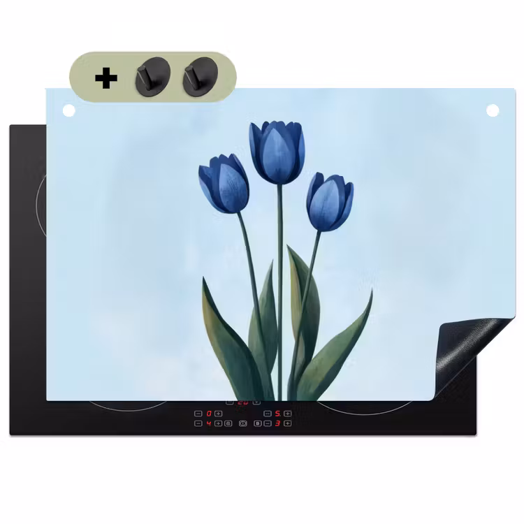 Tulpen - Blauw - Bladeren Inductie beschemer met haakjes klein -3d