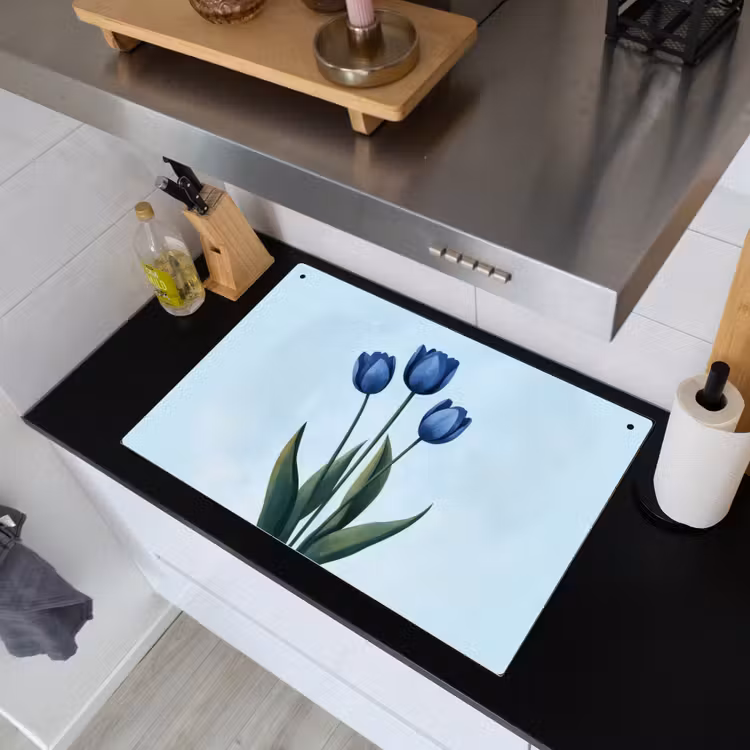 Tulpen - Blauw - Bladeren Inductie beschemer met haakjes klein -sfeer1