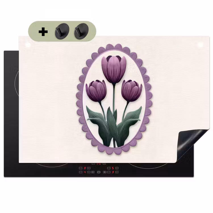 Tulpen - Paars - Lijst - Bladeren Inductie beschemer met haakjes klein -3d