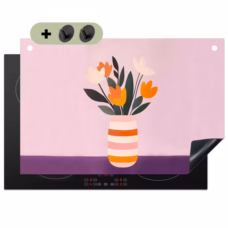 Tulpen - Vaas - Strepen - Paars Inductie beschemer met haakjes klein -3d
