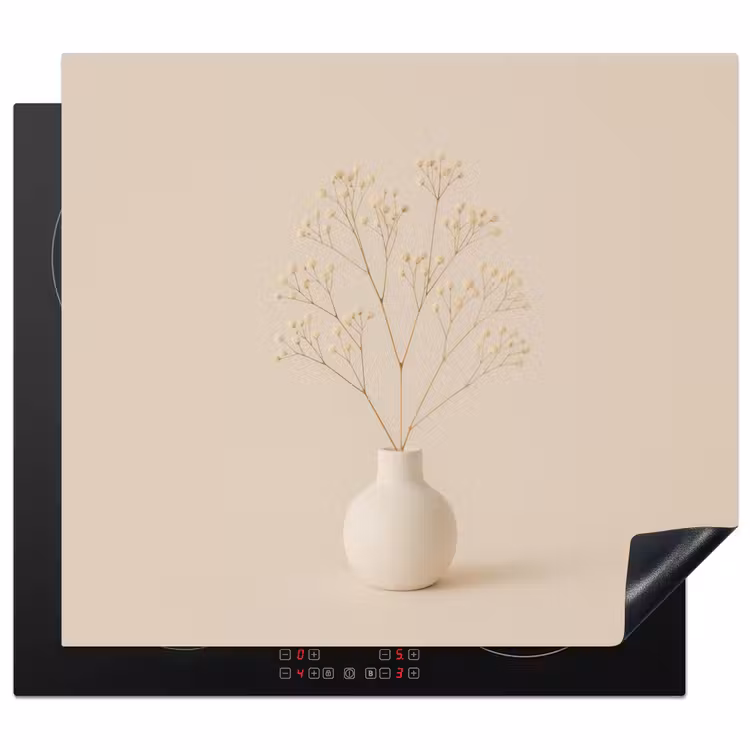 Vaas - Takken - Bloemetjes - Wit Inductie beschermer vinyl 3mm middel -3d