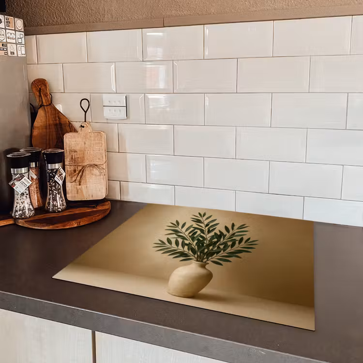 Vaas - Olijftakken - Bladeren - Beige Inductie beschermer vinyl 3mm middel -sfeer3