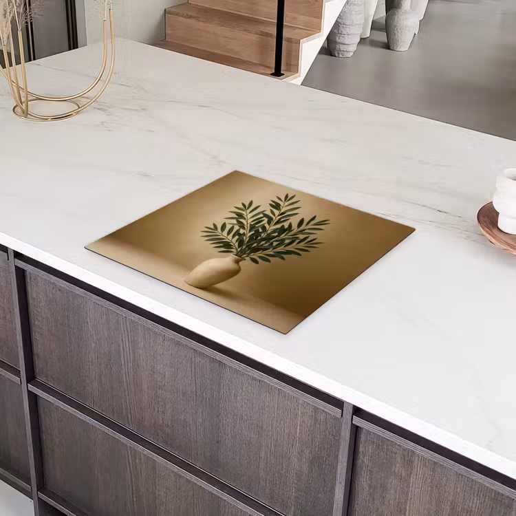 Vaas - Olijftakken - Bladeren - Beige Inductie beschermer vinyl 3mm middel -sfeer8