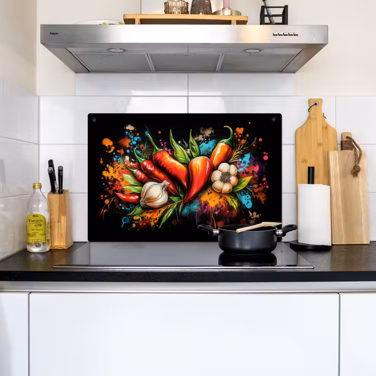 Groente - Peper - Knoflook - Graffiti - Verf - Kleurrijk Inductie beschemer met haakjes klein -sfeer2