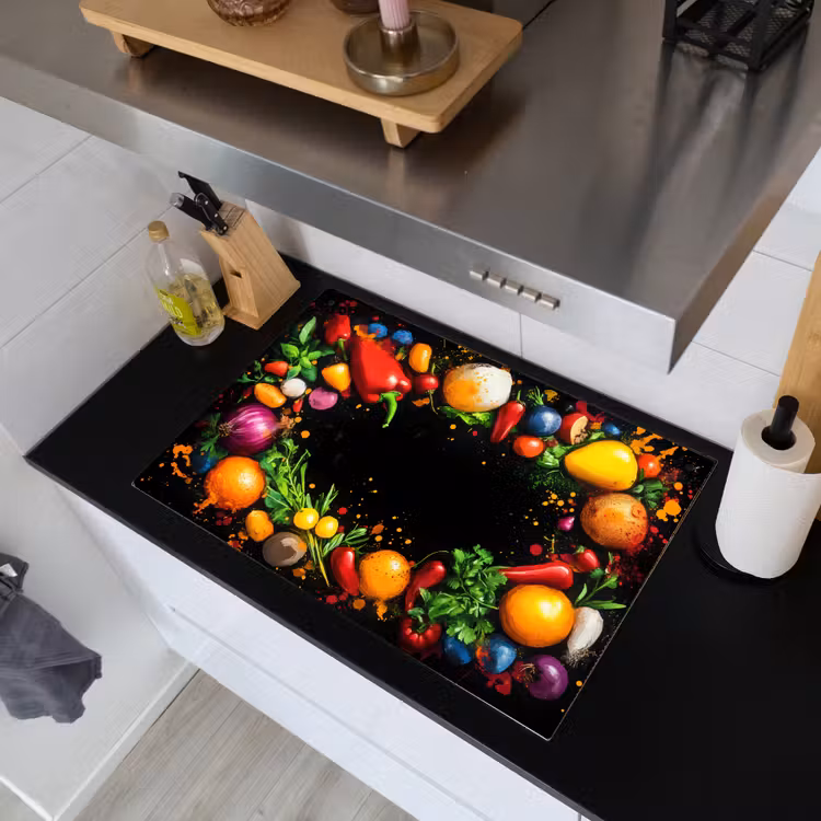 Groente - Graffiti - Kleurrijk - Koken - Abstract Inductie beschemer met haakjes klein -sfeer1