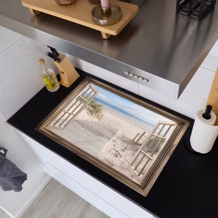 Doorkijk - Strand - Duinen - Pad - Landschap Inductie beschemer met haakjes klein -sfeer1