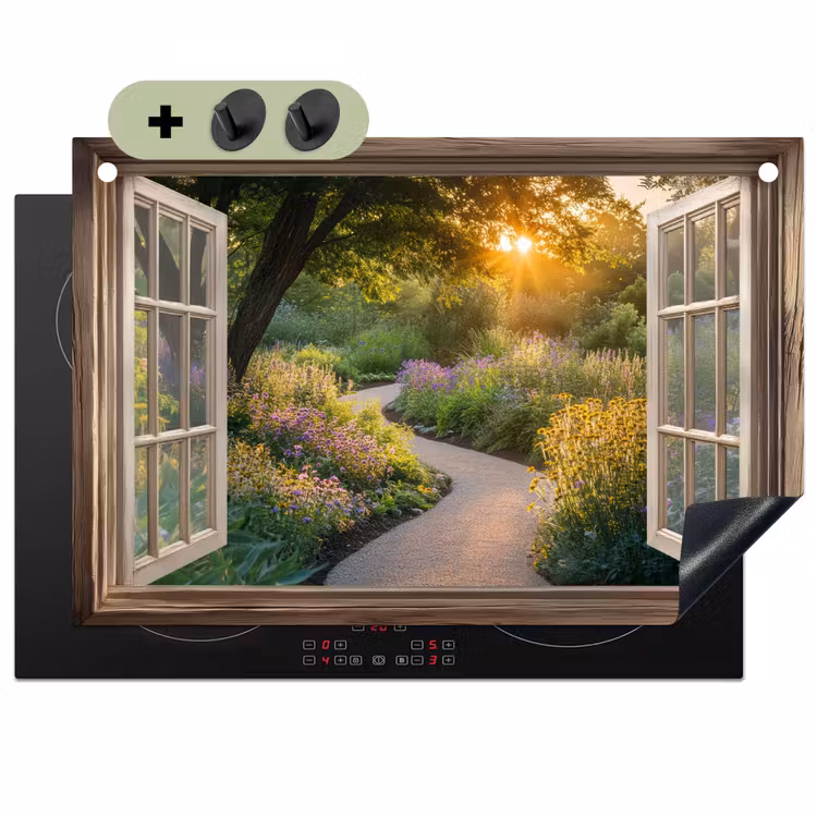 Doorkijk - Bloemen - Natuur - Zon - Pad Inductie beschemer met haakjes klein -3d