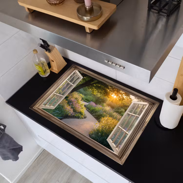 Doorkijk - Bloemen - Natuur - Zon - Pad Inductie beschemer met haakjes klein -sfeer1