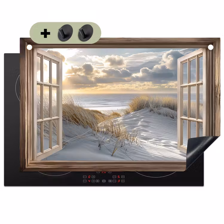 Doorkijk - Strand - Duinen - Zee - Natuur Inductie beschemer met haakjes klein -3d