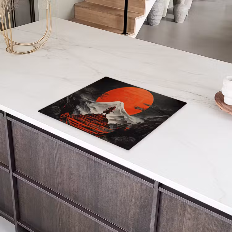 Krijger - Rode trappen - Zon - Berg Inductie beschermer vinyl 3mm middel -sfeer8