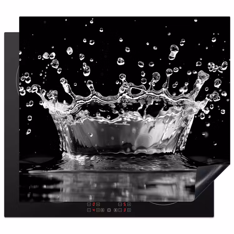 Water - Zwart - Abstract Inductie beschermer vinyl 3mm middel -3d