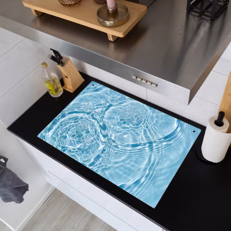 Water - Blauw - bubbels Inductie beschemer met haakjes klein -sfeer1