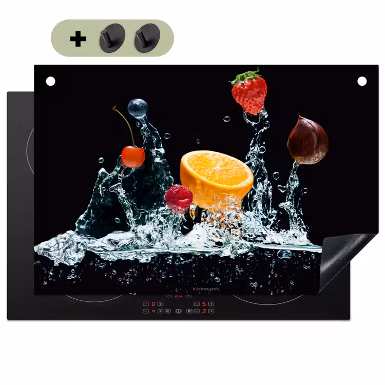 Watersplash - Fruit - Zwart Inductie beschemer met haakjes klein -3d