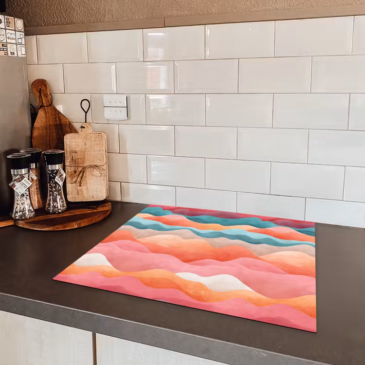 Golven - Kleurrijk - Abstract Inductie beschermer vinyl 3mm middel -sfeer3