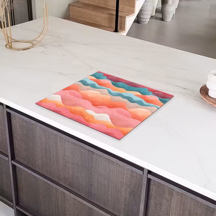 Golven - Kleurrijk - Abstract Inductie beschermer vinyl 3mm middel -sfeer8
