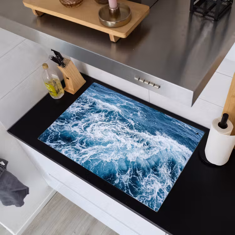 Golven - Oceaan - Blauw Inductie beschemer met haakjes klein -sfeer1