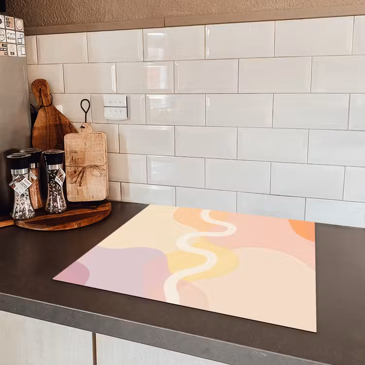 Golvende vormen - Abstract - pastel Inductie beschermer vinyl 3mm middel -sfeer3