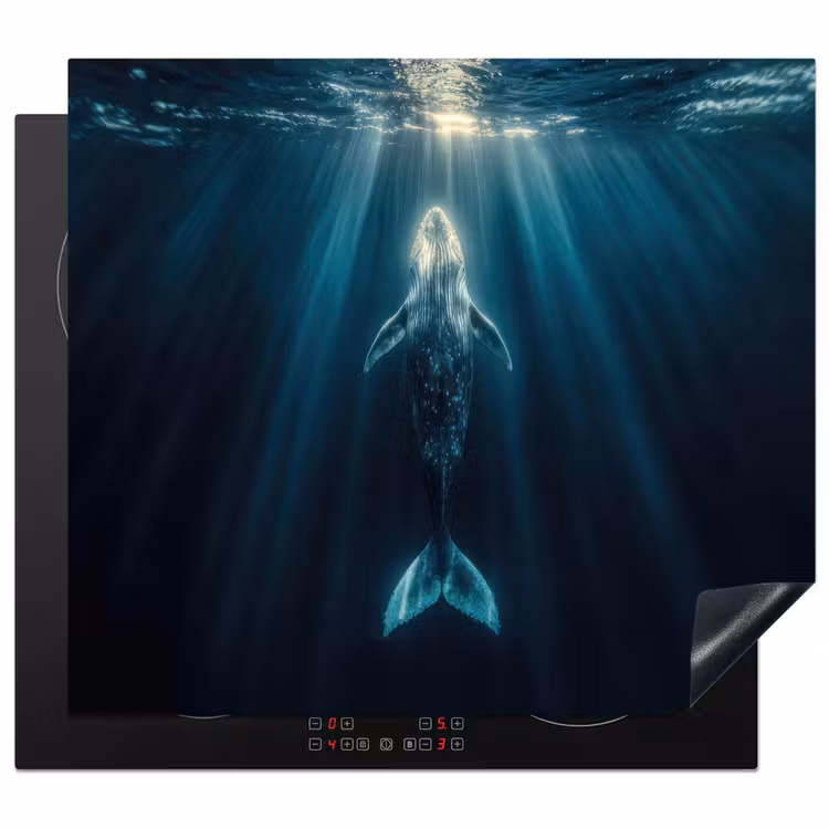 Walvis - Water - Zonnestralen - Blauw Inductie beschermer vinyl 3mm middel -3d