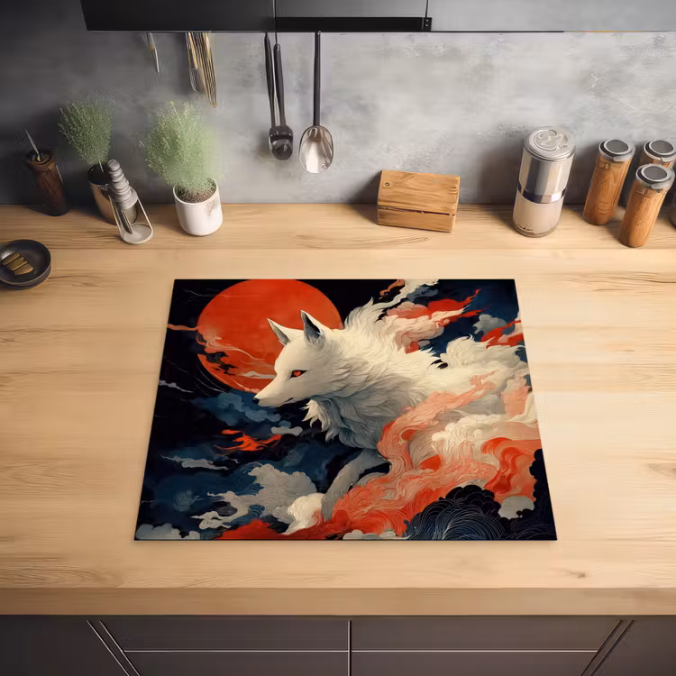 Witte vos - wolken - maan Inductie beschermer vinyl 3mm middel -sfeer5