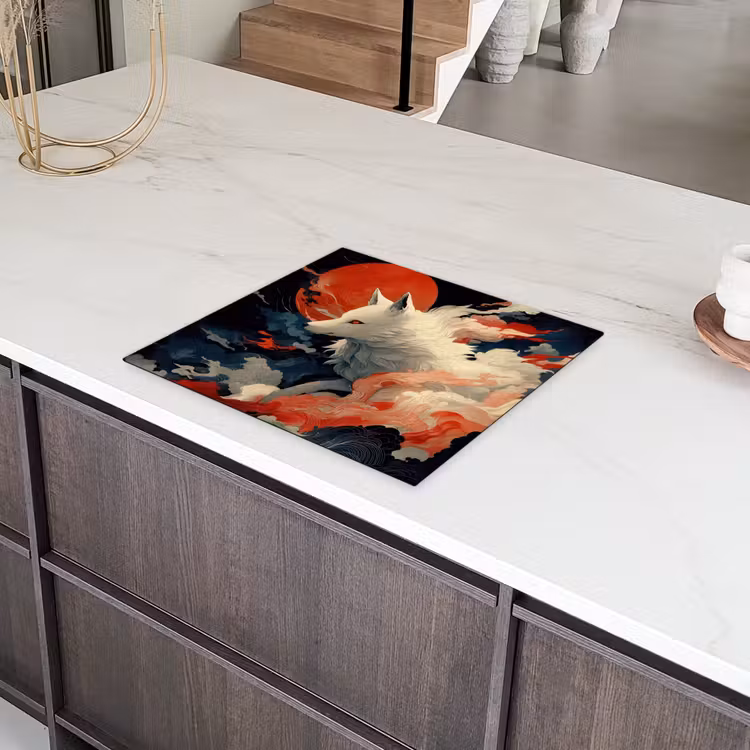 Witte vos - wolken - maan Inductie beschermer vinyl 3mm middel -sfeer8