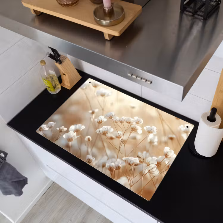 Wilde - Bloemen - Wit Inductie beschemer met haakjes klein -sfeer1