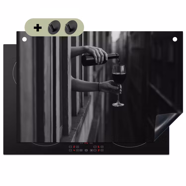 Wijnfles - Glas - Handen - Raam Inductie beschemer met haakjes klein -3d