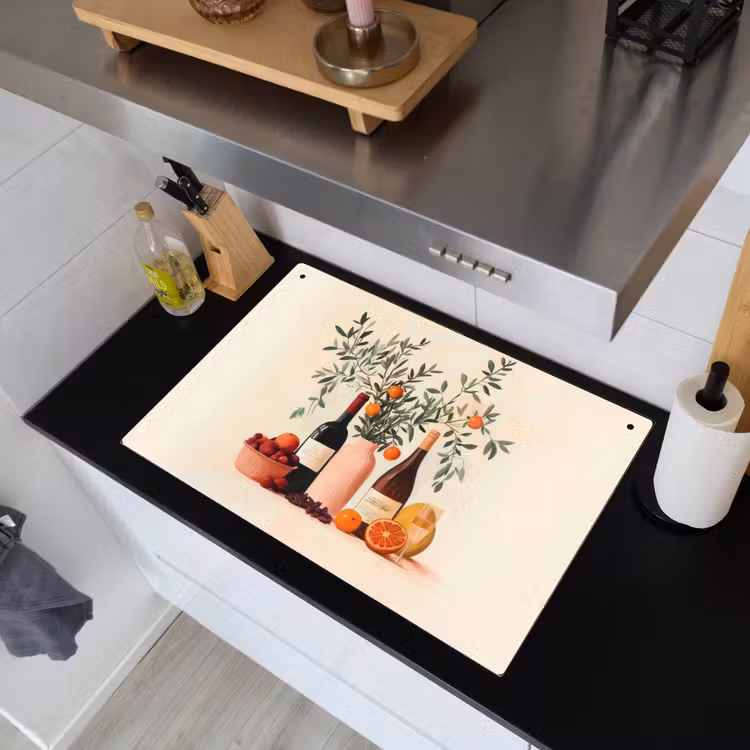 Wijnflessen - Takken - Sinaasappels Inductie beschemer met haakjes klein -sfeer1