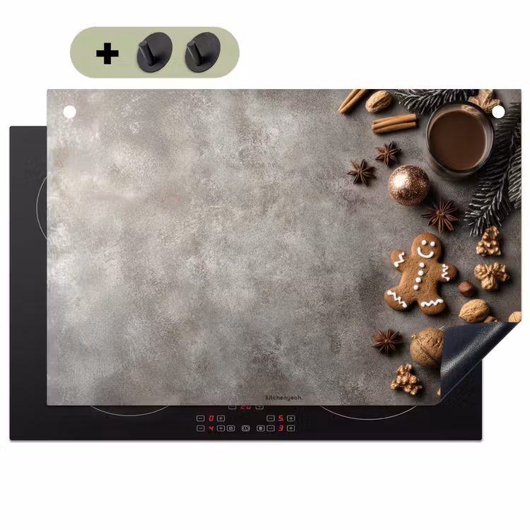 Winter - Kerst - Beton - Gingerbread man Inductie beschemer met haakjes klein -3d