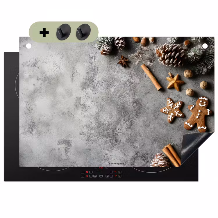 Winter - Kerst - Beton - Dennenappels Inductie beschemer met haakjes klein -3d