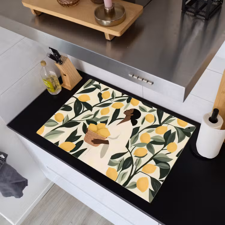 Vrouw - Mand - Citroenen - Bladeren Inductie beschemer met haakjes klein -sfeer1