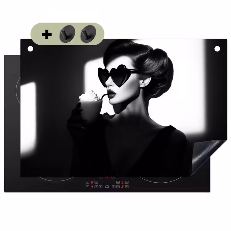 Vrouw - Zwart - Hart Inductie beschemer met haakjes klein -3d