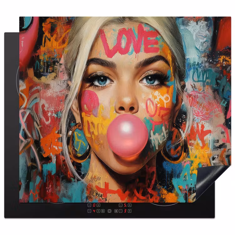 Vrouw - Kauwgom - Graffiti - Love Inductie beschermer vinyl 3mm middel -3d