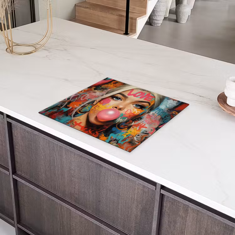 Vrouw - Kauwgom - Graffiti - Love Inductie beschermer vinyl 3mm middel -sfeer8