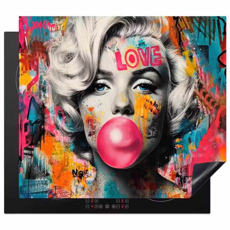 Vrouw - Kauwgom - Graffiti - Neonkleuren Inductie beschermer vinyl 3mm middel -3d
