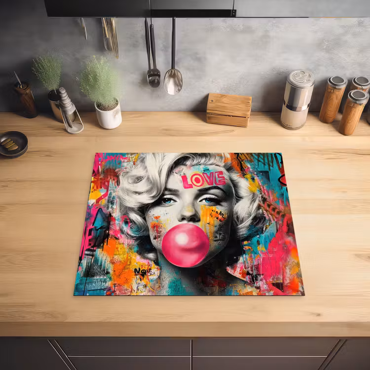 Vrouw - Kauwgom - Graffiti - Neonkleuren Inductie beschermer vinyl 3mm middel -sfeer5