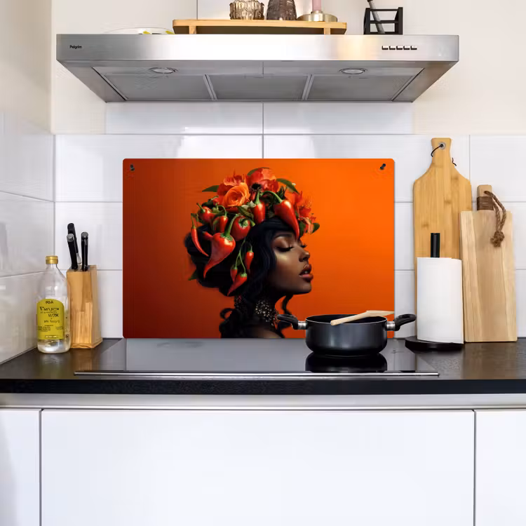 Vrouw - Chilipepers - Pepers - Bloemen Inductie beschemer met haakjes klein -sfeer2