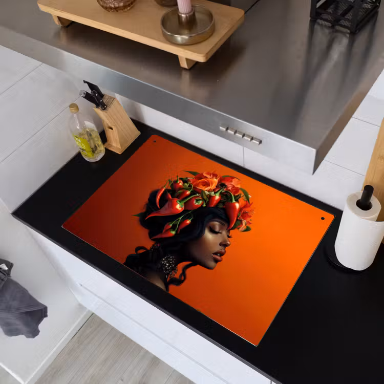 Vrouw - Chilipepers - Pepers - Bloemen Inductie beschemer met haakjes klein -sfeer1