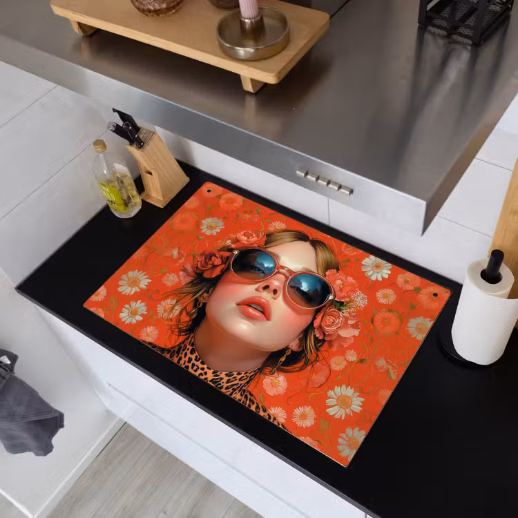 Vrouw - Kleurrijk - Dierenprint - Bloemen Inductie beschemer met haakjes klein -sfeer1