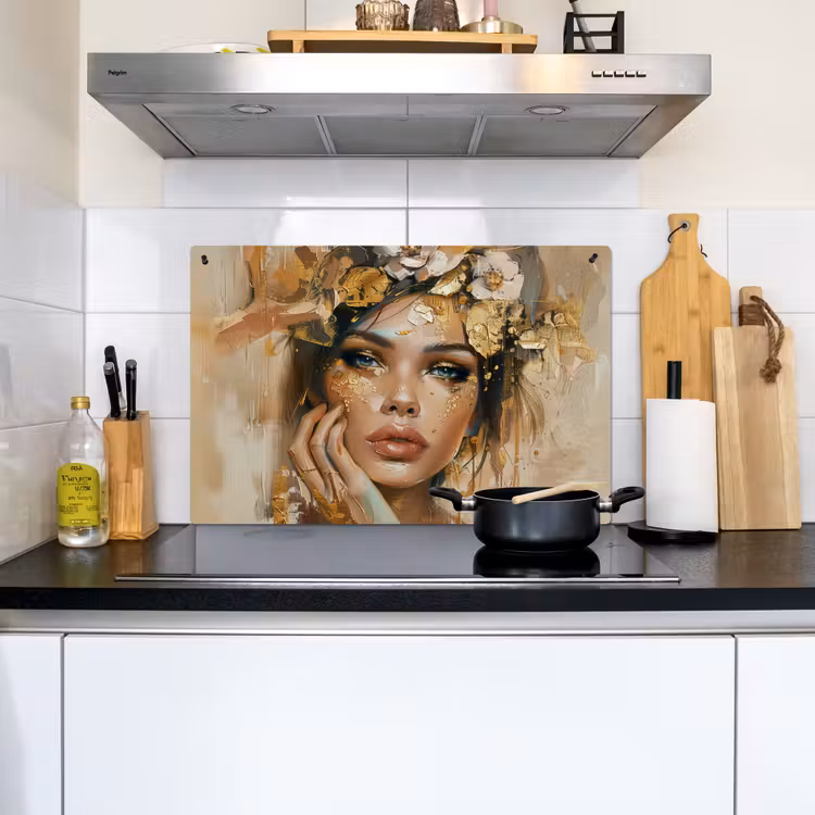 Vrouw - Bloemen - Goud - Portret Inductie beschemer met haakjes klein -sfeer2