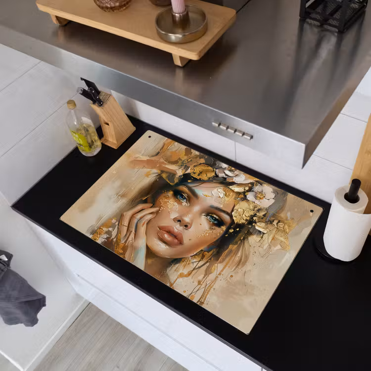 Vrouw - Bloemen - Goud - Portret Inductie beschemer met haakjes klein -sfeer1