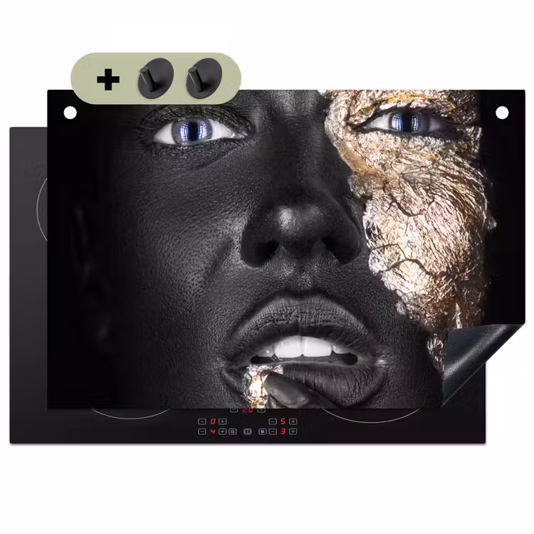 Vrouw - Bladgoud - Zwart - Huid - Luxe Inductie beschemer met haakjes klein -3d
