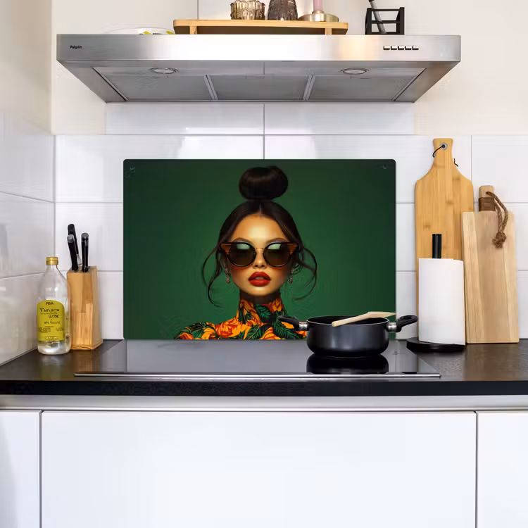 Vrouw - Groen - Modern - Bril - Abstract Inductie beschemer met haakjes klein -sfeer2